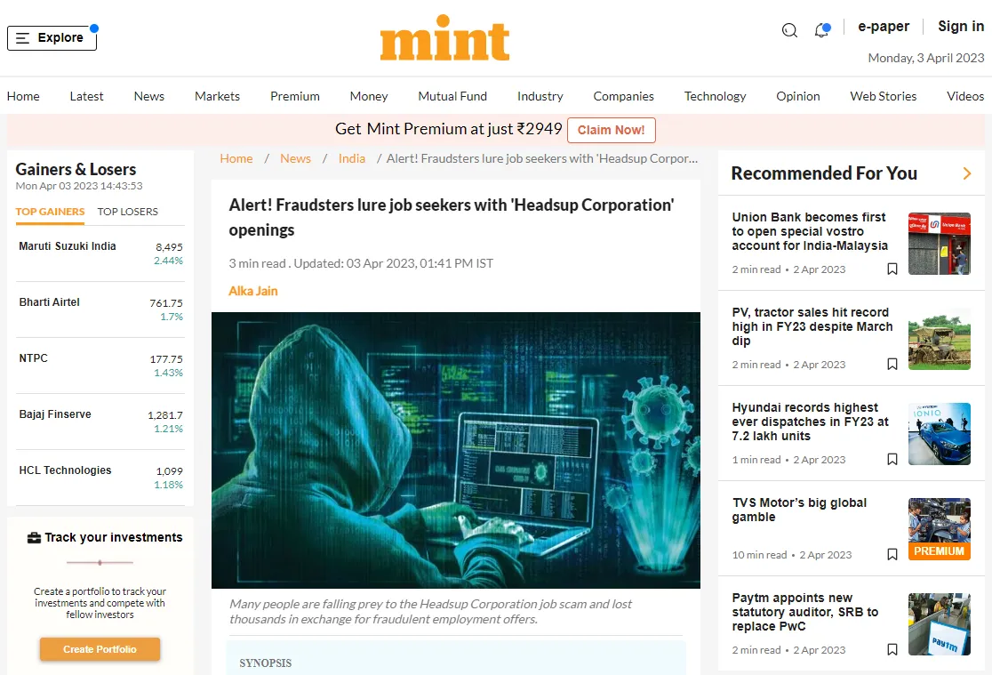 Mint article screenshot